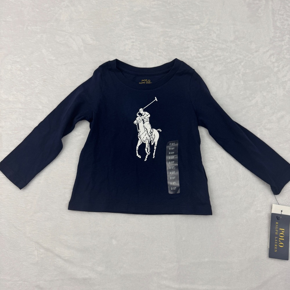 Polo Ralph Lauren Toddler Navy Blue Big Pony Long Sleeve T-Shirt‎ 2T NWT